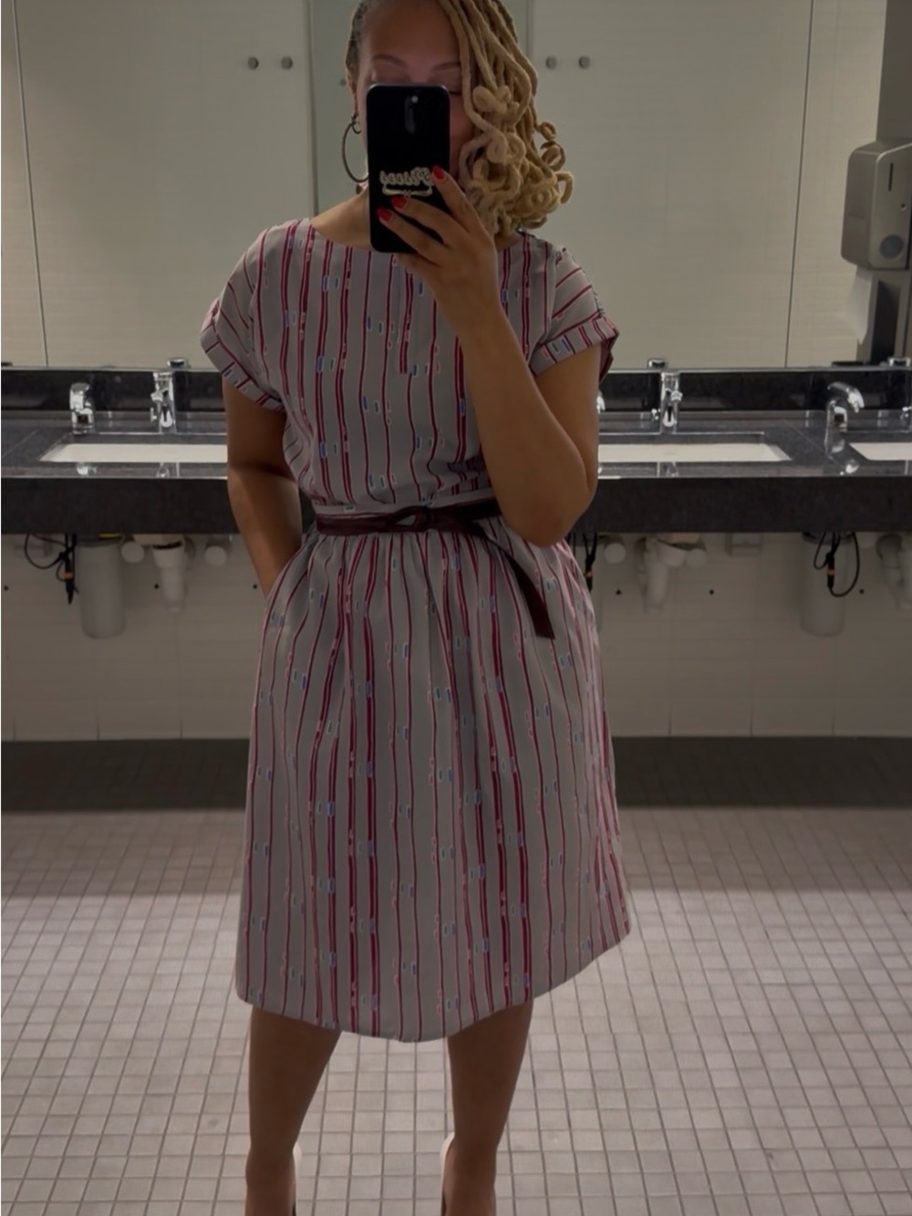 Vintage Striped A-Line Skirt Set in Light Gray and Pink